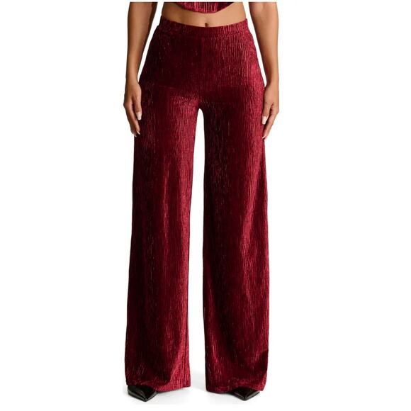 N by Naked Wardrobe Plush Velvet Wide Leg Pants in Wine. Size S. NWOT - Picture 1 of 6